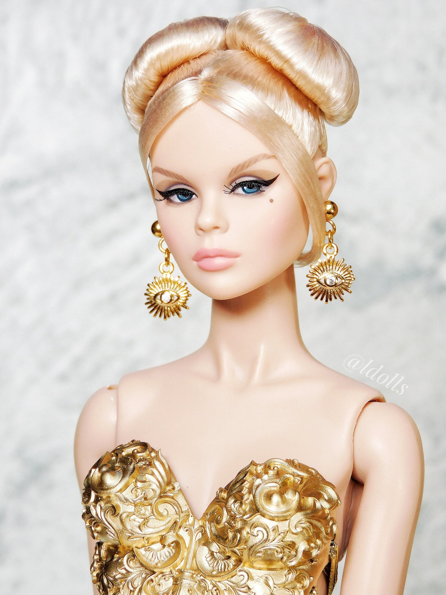 Golden surreal earrings for Integrity Toys dolls