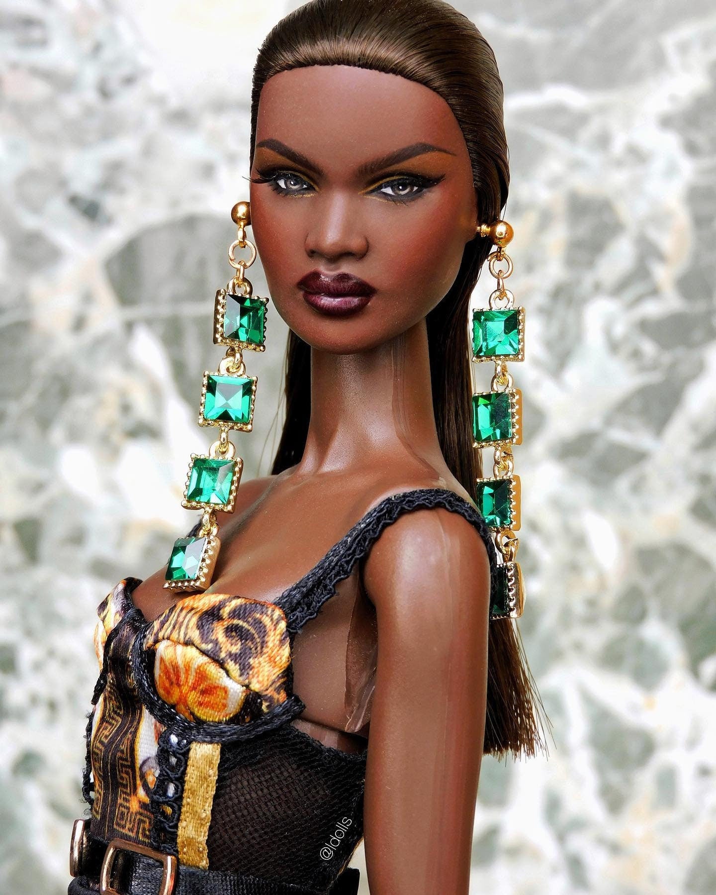 Green squared stones drop earrings for Integrity Toys dolls Poppy Parker Fashion Royalty Nu Face Barbie Silkstone