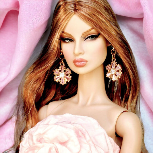 Pink snowflake earrings for Integrity Toys dolls Poppy Parker Fashion Royalty Nu Face Barbie Silkstone