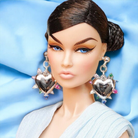 Colourful hearts earrings for Integrity Toys dolls Poppy Parker Fashion Royalty Nu Face Barbie Silkstone