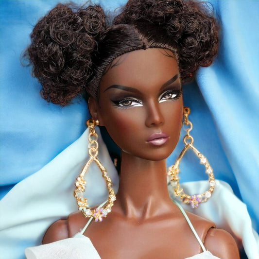 Oval floral earrings for Integrity Toys dolls Poppy Parker Fashion Royalty Nu Face Barbie Silkstone