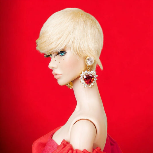 Red heart earrings for Integrity Toys dolls Poppy Parker Fashion Royalty Nu Face Barbie Silkstone