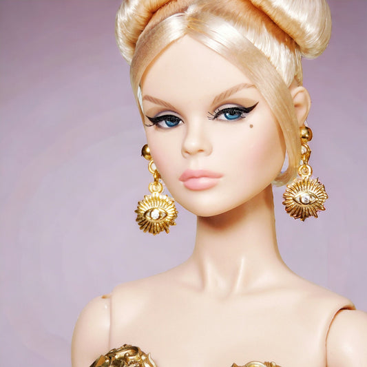 Golden surreal earrings for Integrity Toys dolls